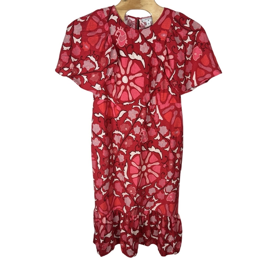 Rhode x Target Red Zinnia Floral Print Midi Dress Size 17/XL Linen Blend Flutter